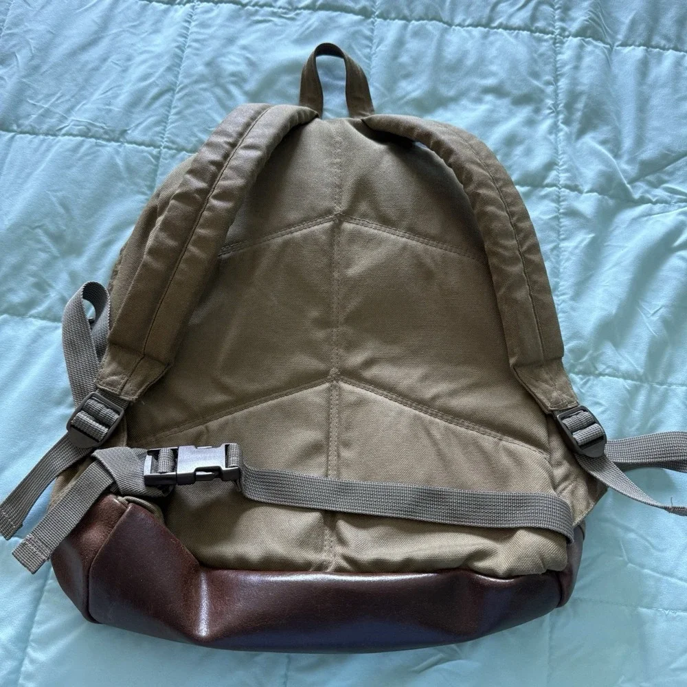 Vtg 90s Eddie Bauer Legacy Leather Canvas Backpack Olive Green Gorpcore